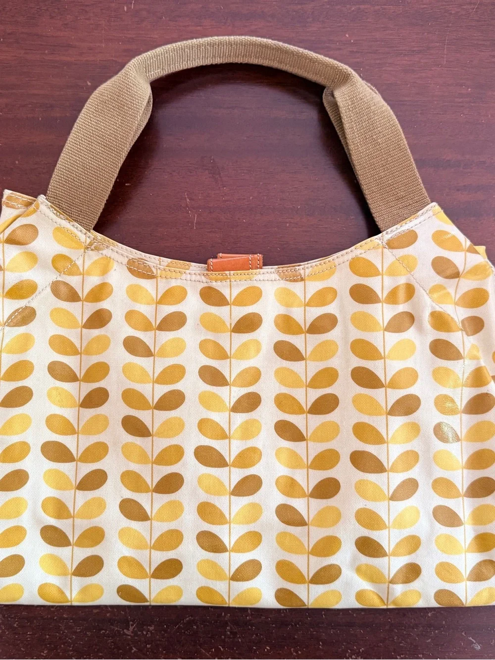 Orla Kiely Yellow and Tan Leaf-Print Hobo Bag. Shoulder bag